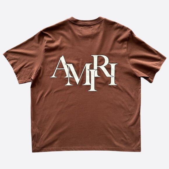 Amiri Brown & White Staggered Logo T-Shirt - Picture 2 of 4